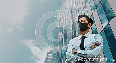 Covid-19 Situation in Business Concept. Businessman with Safety Mask standing in the City. Protected and Care of Health. Stressed Stock Photo