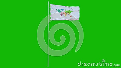 Covid-19 stamp flag waving in the wind. Sign of Coronavirus. Coronavirus flag isolated on green screen. 3d rendering Stock Photo