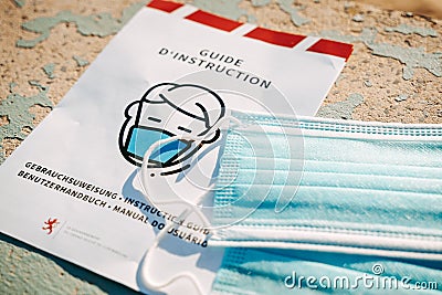 Surgical mask distributed by the governement in Luxembourg Editorial Stock Photo