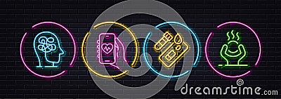 Covid test, Stress and Health app minimal line icons. For web application, printing. Neon laser 3d lights. Vector Vector Illustration