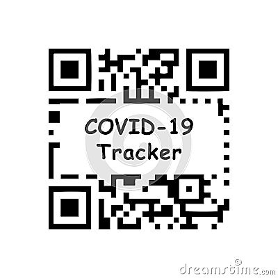 Covid-19 QR Code Tracker. Black and white illustration icon depicting QR code to track and trace for Covid 19 Coronavius. EPS Vect Vector Illustration