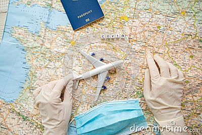 Epidemic and travel theme. Tourism restriction in quarantine.Travel in epidemic quarantine planning vacation.Covid. travel agency Stock Photo