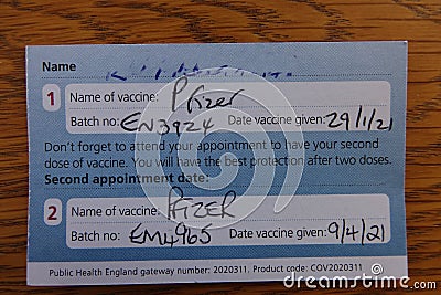 COVID-19 vaccination certificate Editorial Stock Photo