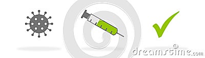 Covid-19 Vaccination - Coronavirus icon Syringe and Tick Stock Photo