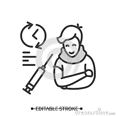 Covid vaccination icon. Person waiting for vaccine test time, drug trial simple vector illustration Vector Illustration
