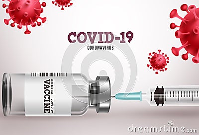 Covid-19 vaccination vector banner. Covid19 coronavirus vaccine bottle and syringe injection Vector Illustration