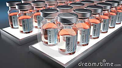 covid 19 vaccine bottles on abstract background 1 Stock Photo