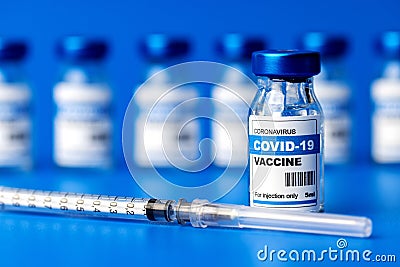 Covid-19 vaccine - coronavirus vaccination bottles. injection vials and syringe Stock Photo