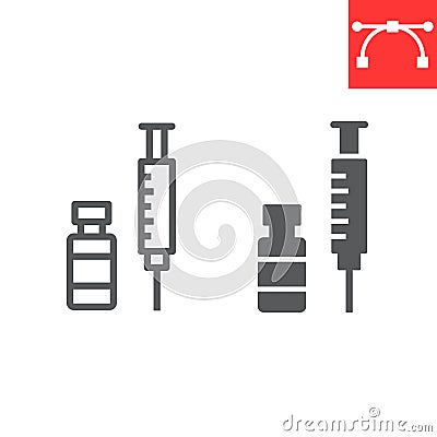 Covid-19 vaccine line and glyph icon, coronavirus and syringe, vaccination sign vector graphics, editable stroke linear Vector Illustration