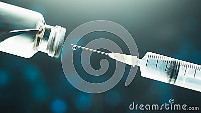 COVID-19 vaccine in researcher's hands, and holds syringe and bottle with a vaccine for coronavirus cure. Stock Photo
