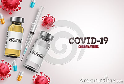 Covid-19 vaccine vector banner. Coronavirus covid-19 vaccine with syringe injection tools Vector Illustration