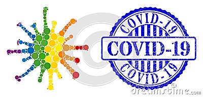 Scratched Covid-19 Watermark and Spectrum Covid-19 Virus Collage Icon of Circles Vector Illustration