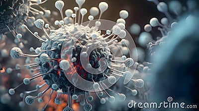 COVID19 virus floating on midair and dust particle . Created by generative AI Stock Photo