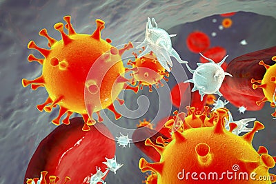 COVID-19 virus particles and activated platelets in blood stream Cartoon Illustration