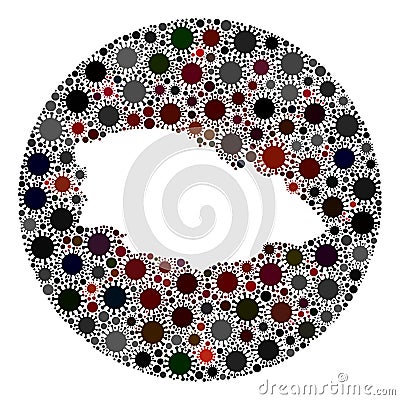 Covid Virus Stencils Circle Gozo Island Map Mosaic Vector Illustration