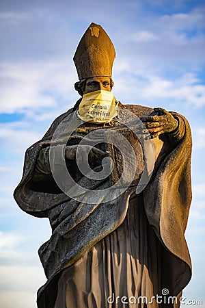 COVID warning on St Bruno of Wurzburg Editorial Stock Photo