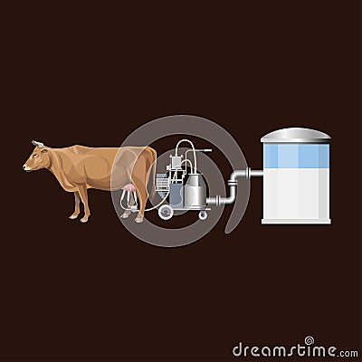 Cow and milking machine Vector Illustration