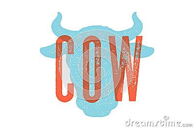 Cow, bull. Vintage typography, lettering, retro print Vector Illustration