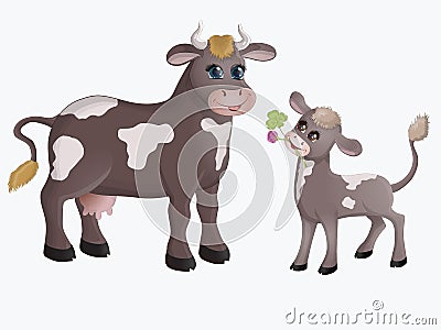 Cow and calf Vector Illustration