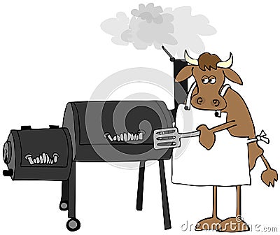 Cow cooking on a large smoker/grill Stock Photo