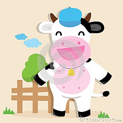 Cow Cute Character Cartoon Design Vector Vector Illustration