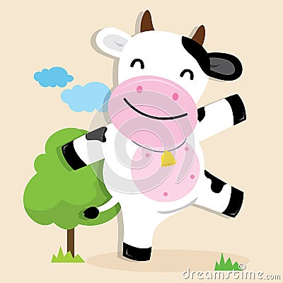 Cow Cute Character Cartoon Design Vector Vector Illustration