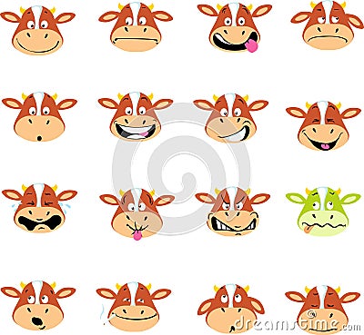 Cow Emoticon Vector Simple Illustration Many Expressions Vector Illustration