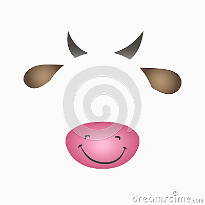 Cow face elements - ears, horns, nose and mouth. Selfie photo and video chart filter with cartoon animals mask. Vector. Vector Illustration
