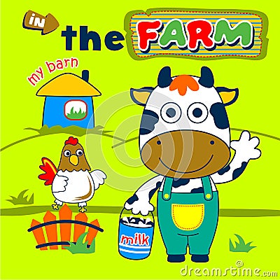 Cow in the farm funny animal cartoon,vector illustration Vector Illustration