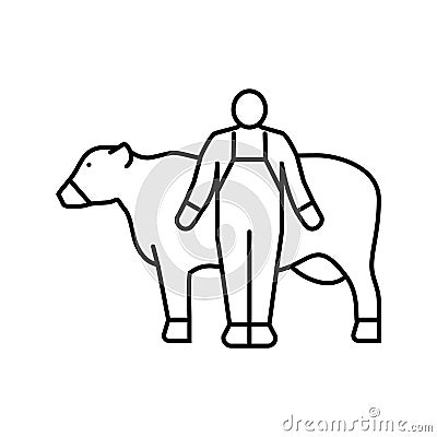 cow with farmer line icon vector illustration Cartoon Illustration