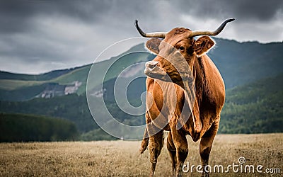 Cow in the field, eating grass and looking good, make with AI Stock Photo