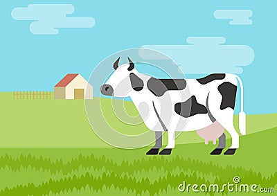 Cow flat design cartoon vector farm animals habitat Vector Illustration