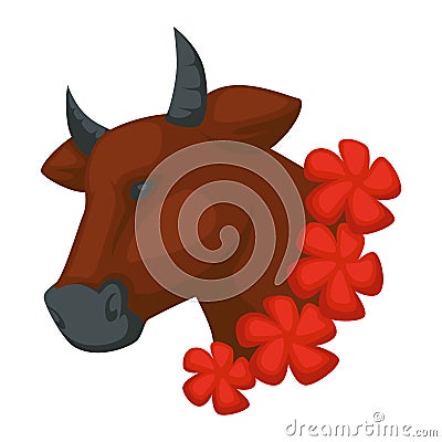 Cow in flower wreath livestock Indian holy animal Vector Illustration