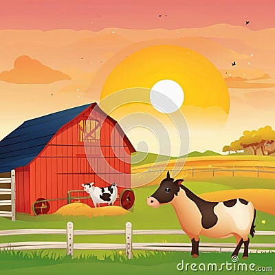 Cow in Frams Clipart Stock Photo