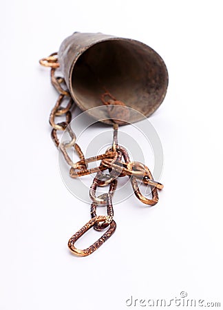 Cow,goat ,sheep bell with chain on white Stock Photo