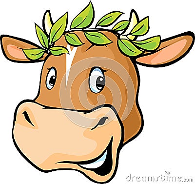 Cow head with a laurel wreath Vector Illustration