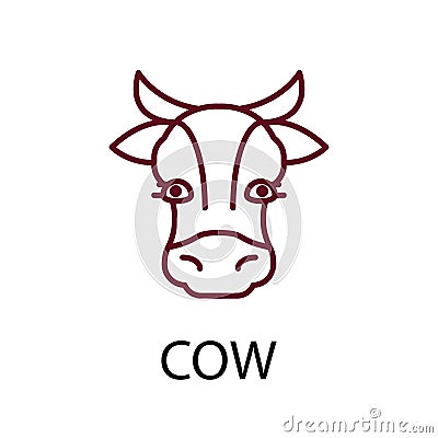 Cow head line vector icon. Vector Illustration