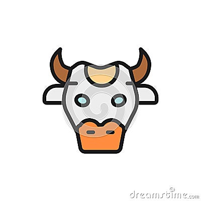 Cow head, sacred animal of India flat color line icon. Vector Illustration