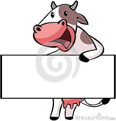 Cow Holding Wide Banner Color Illustration Vector Illustration