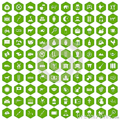 100 cow icons hexagon green Vector Illustration