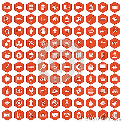 100 cow icons hexagon orange Vector Illustration