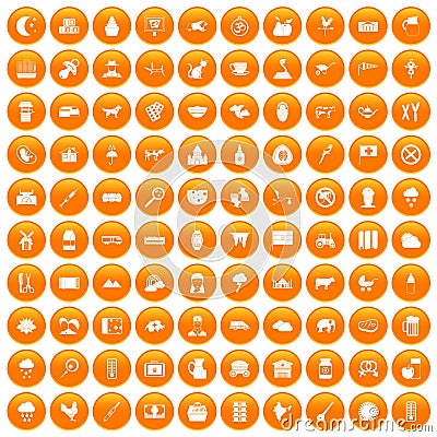 100 cow icons set orange Vector Illustration