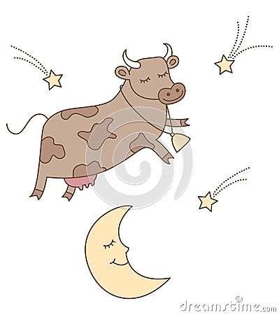 The Cow jumped over the Moon Vector Illustration