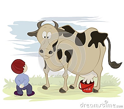 Cow and milk Vector Illustration