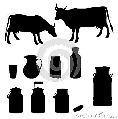 Cow and milk black silhouette Vector Illustration