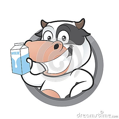 Cow with milk box in round frame Vector Illustration