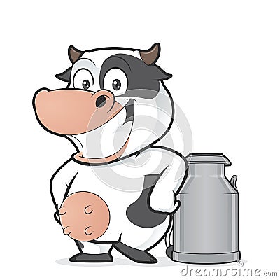 Cow with milk can Vector Illustration