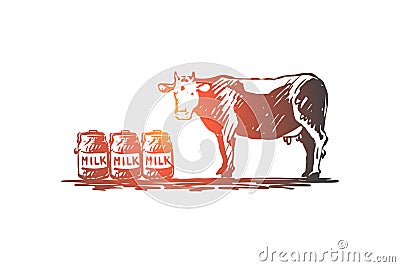 Cow, milk, cheese, farm, organic concept. Hand drawn isolated vector. Vector Illustration