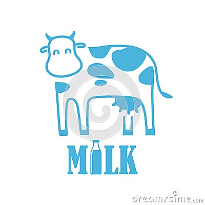 Cow and milk. White background. Vector illustration. EPS 10 Cartoon Illustration