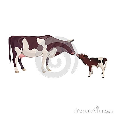 Cow mother with baby calf Vector Illustration